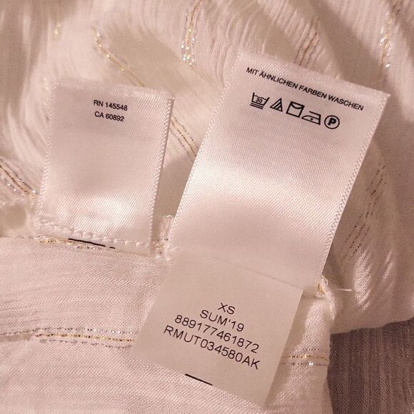 RACHEL Rachel Roy June Striped Top White & Gold V-neck Tie Front Ruffled XS New - Picture 6 of 8